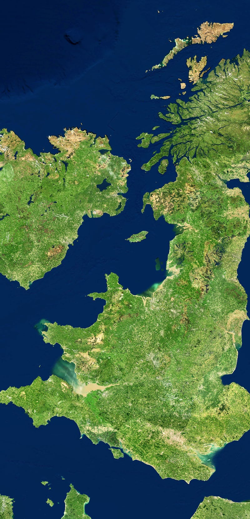 UK map in satellite photo, England terrain view from space. Physical map of Great Britain and Irelan...