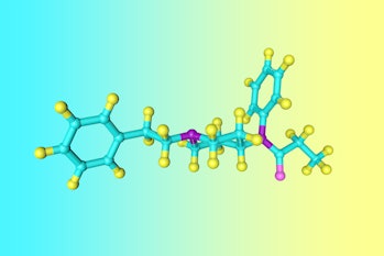 Moleculaire structuur van fentanyl, een krachtige synthetische opioïde die wordt gebruikt als pijnstiller en samen met...