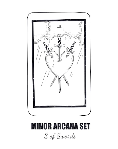 The Three of Swords tarot card could mean cheating in a love reading