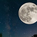 Full moon. Stars. super full moon. Full moon with the background full of stars in the galaxy. Horizo...
