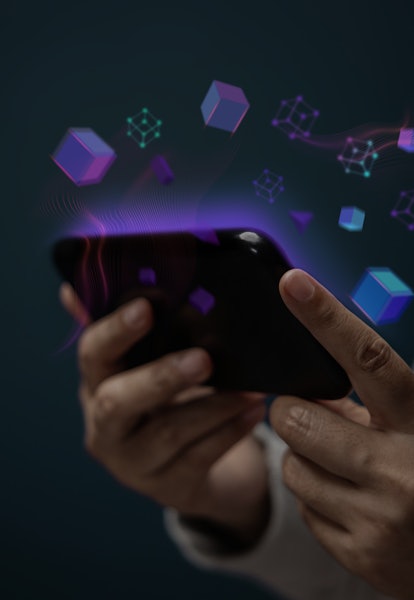 Metaverse, Web3 and Blockchain Technology Concepts. Closeup of Hand Using Smartphone for Connect a C...