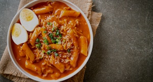 Korean instant noodle and Tteokbokki in Korean spicy sauce, Rabokki - Korean food style