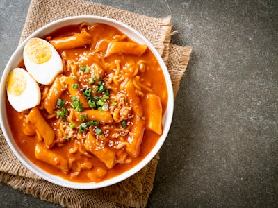 Korean instant noodle and Tteokbokki in Korean spicy sauce, Rabokki - Korean food style