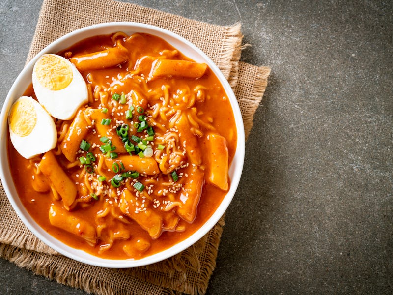 Korean instant noodle and Tteokbokki in Korean spicy sauce, Rabokki - Korean food style