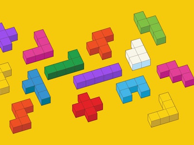 Simple pattern of building block, tetris bricks for children. Vector isometric illustration. 3d bloc...