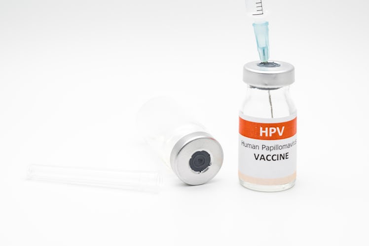 human papillomavirus ,HPV vaccine with needle on white background ,for medicine