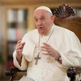 Pope Francis pauses during an interview with The Associated Press at The Vatican, . Francis acknowle...