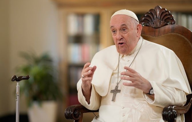 Pope Francis pauses during an interview with The Associated Press at The Vatican, . Francis acknowle...