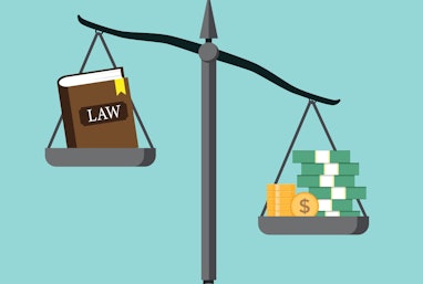 Balance balancing money and the book of law, concept of injustice and corruption, money and law bala...