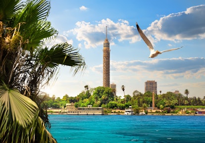 TV tower near Nile in Cairo at sunlight