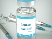 Bottle of Vaccine, treatment of Cancer. 3D rendering