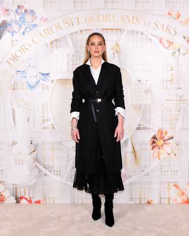 Jennifer Lawrence attends the Saks Fifth Avenue unveiling of their 2023 holiday windows on November ...