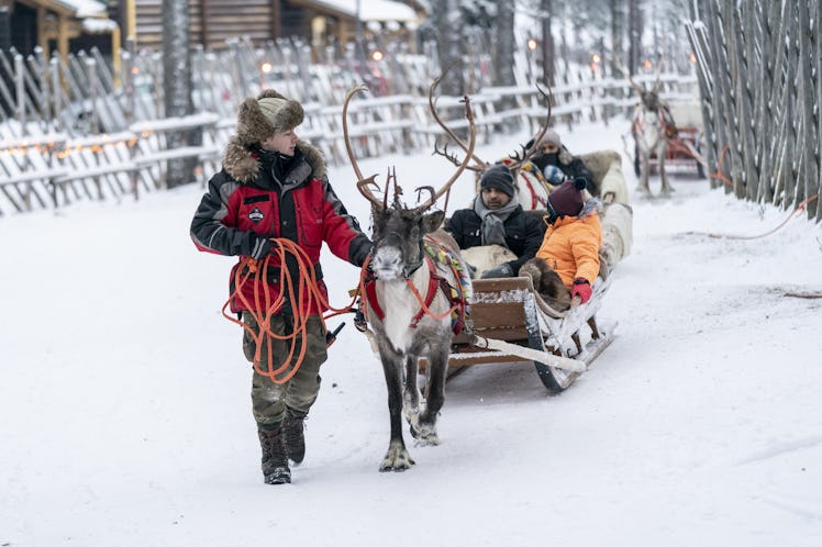 Tourists enjoying a reindeer ride arranged by Santa Claus Reindeer company at the Santa's Village in...