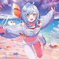 cute anime girl in beach happily running