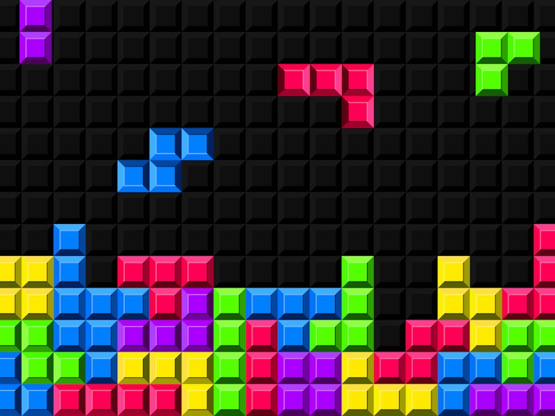 Creative vector illustration of tetris - video game background. Art design retro color block shapes ...