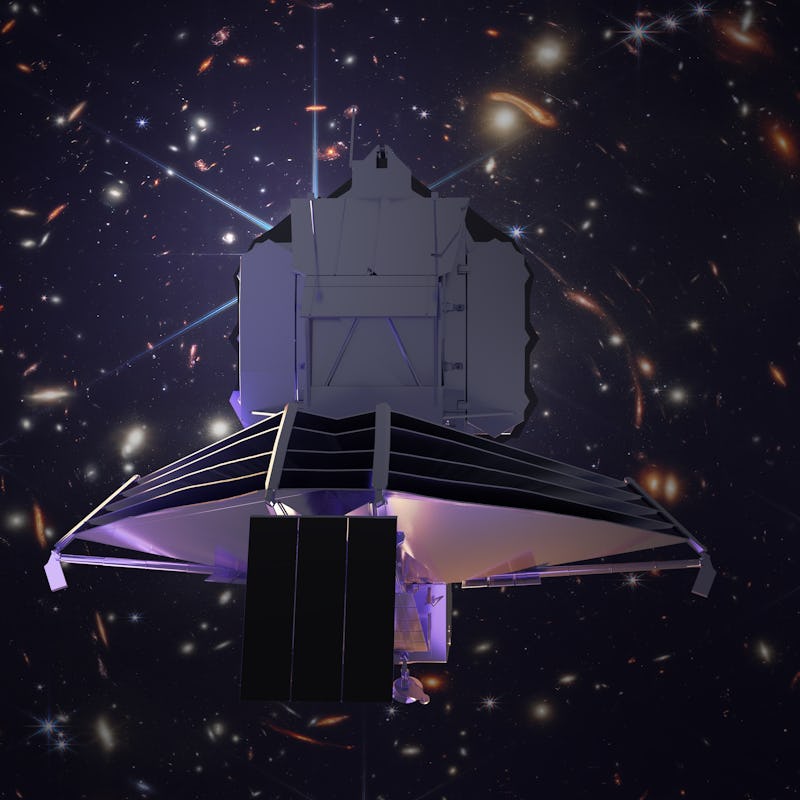 James Webb Space Telescope in space and first deep field image. Some elements of this picture furnis...