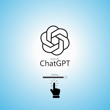 ChatGPT icon or logo in blue background. hand click icon and loading icon