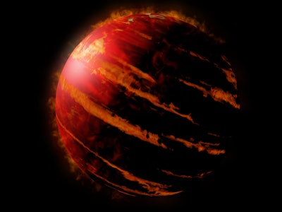 hot Jupiter class exoplanet, alien gas giant planet isolated on black background (3d space illustrat...
