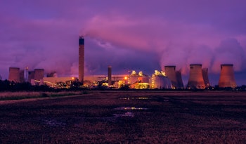 Drax, North Yorkshire, UK.  A cold winter's night in January with the bright lights of a power stati...