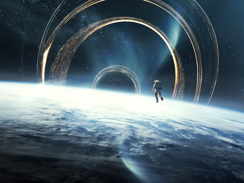 Huge black hole warps space. 5K realistic science fiction art. Elements of image provided by Nasa