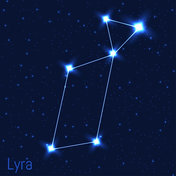 Vector illustration of Lyra constellation. Astronomical Lyre or harp. Cluster of realistic stars in ...