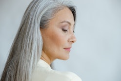woman over 40 with long gray hair