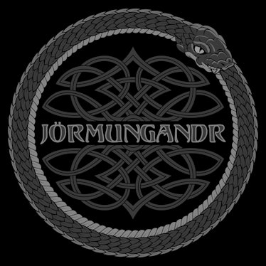 Vintage style design. Mythological Serpent Jormundgand - World Serpent and ancient Celtic pattern, i...