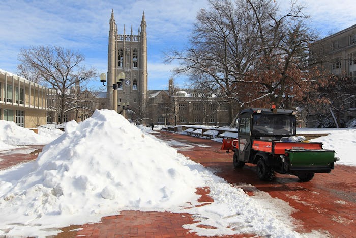 Snow stands piled up on the Lowery Mall on the campus of the University of Missouri four days after ...