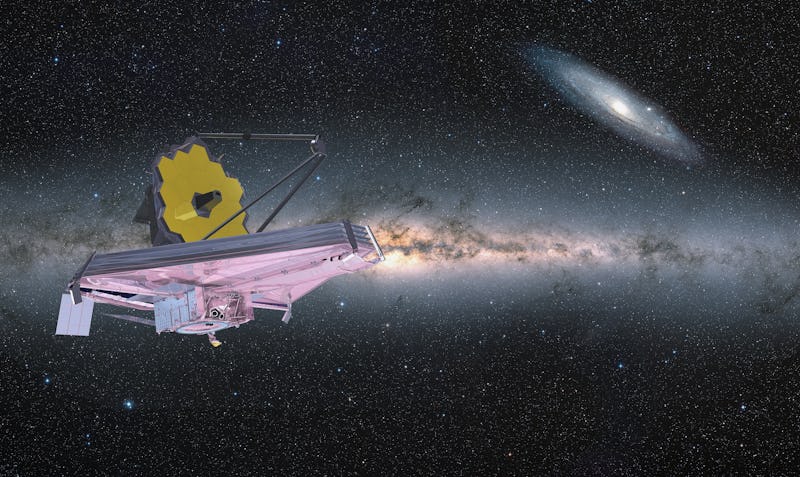 James Webb Space Telescope in Space Milky way in the background "Elements of this image furnished by...