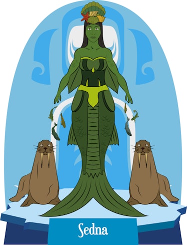 Illustration vector isolated of Inuit, Eskimo mythical deity, Sedna, the sea goddess.