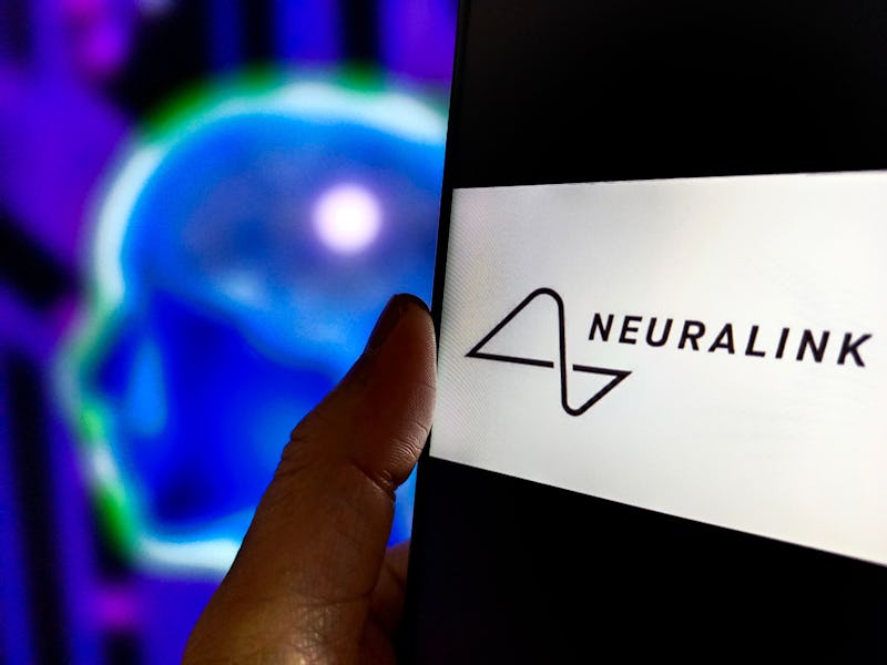 An illustration of Neuralink is being displayed in Suqian, Jiangsu Province, China, on January 30, 2...