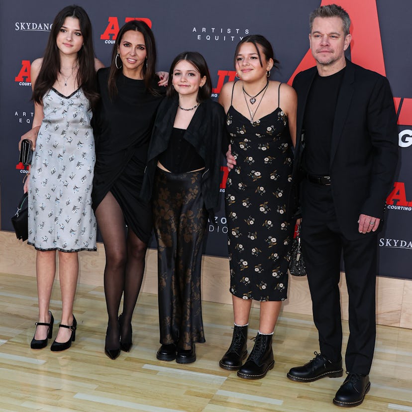 Alexia Barroso, Luciana Barroso, Stella Damon, Isabella Damon and Matt Damon arrive at the World Pre...