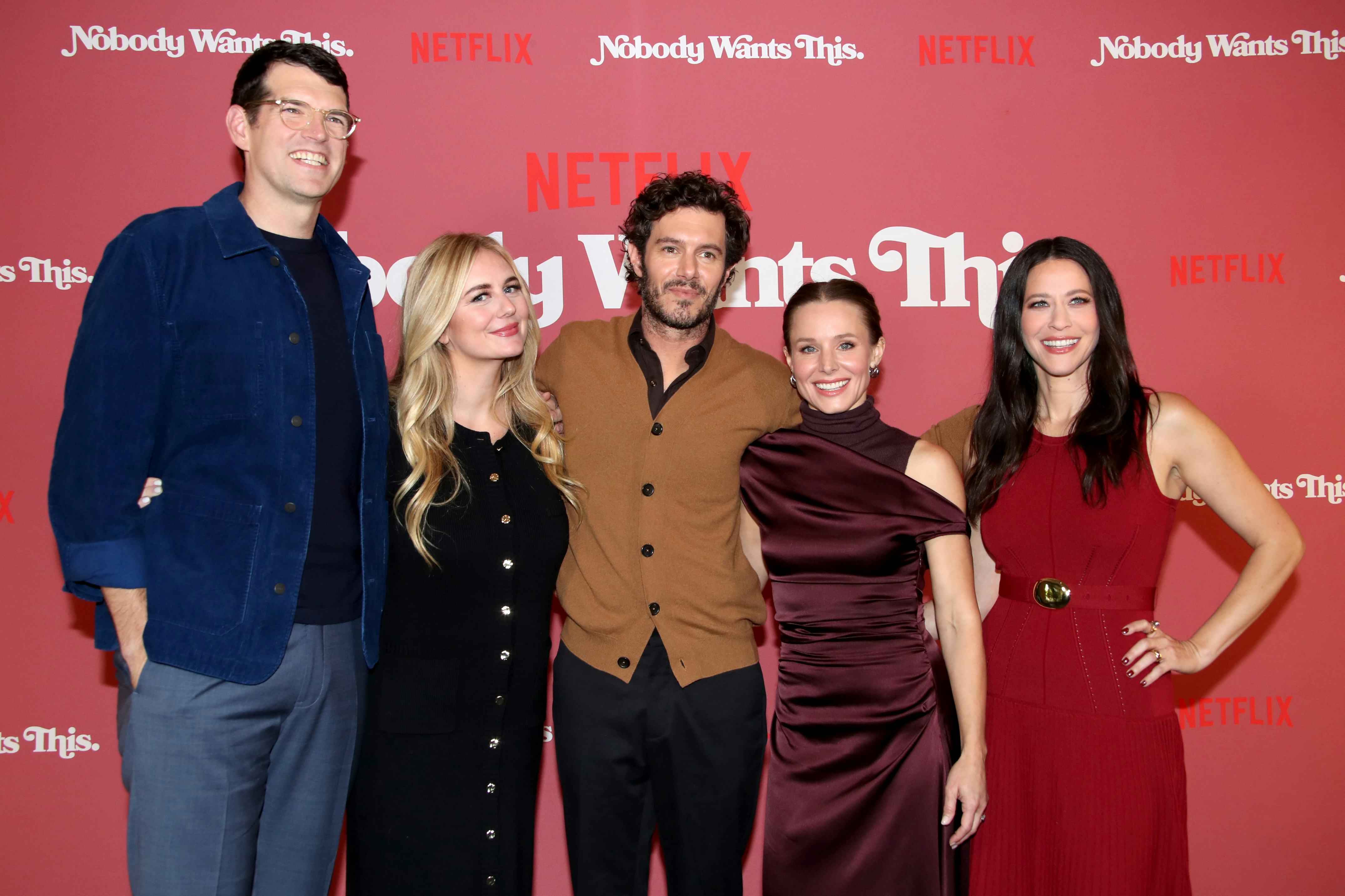 The &lsquo;Nobody Wants This&rsquo; cast, including Timothy Simons, Justine Lupe, Adam Brody, Kristen Bell and J&hellip;