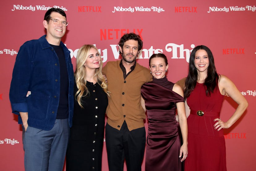 The 'Nobody Wants This' cast, including Timothy Simons, Justine Lupe, Adam Brody, Kristen Bell and J...