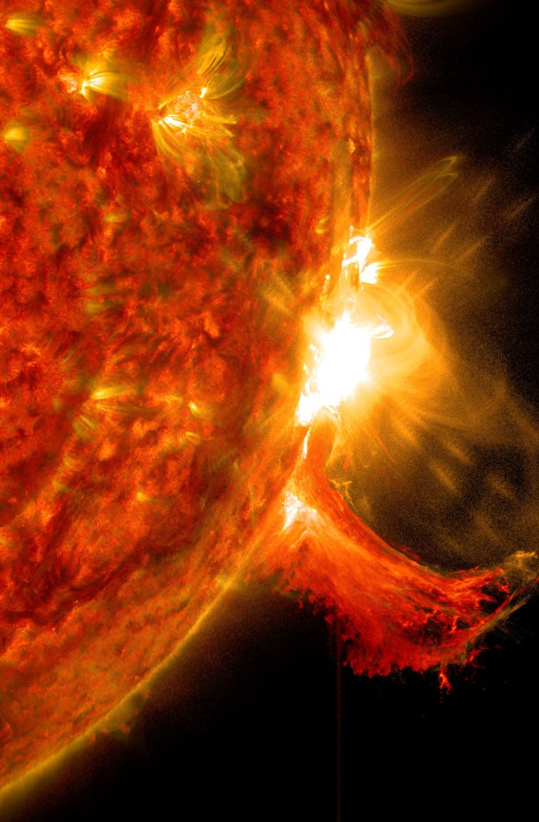 NASA's Solar Dynamics Observatory captured this image of a solar flare on Oct. 2, 2014. The solar fl...