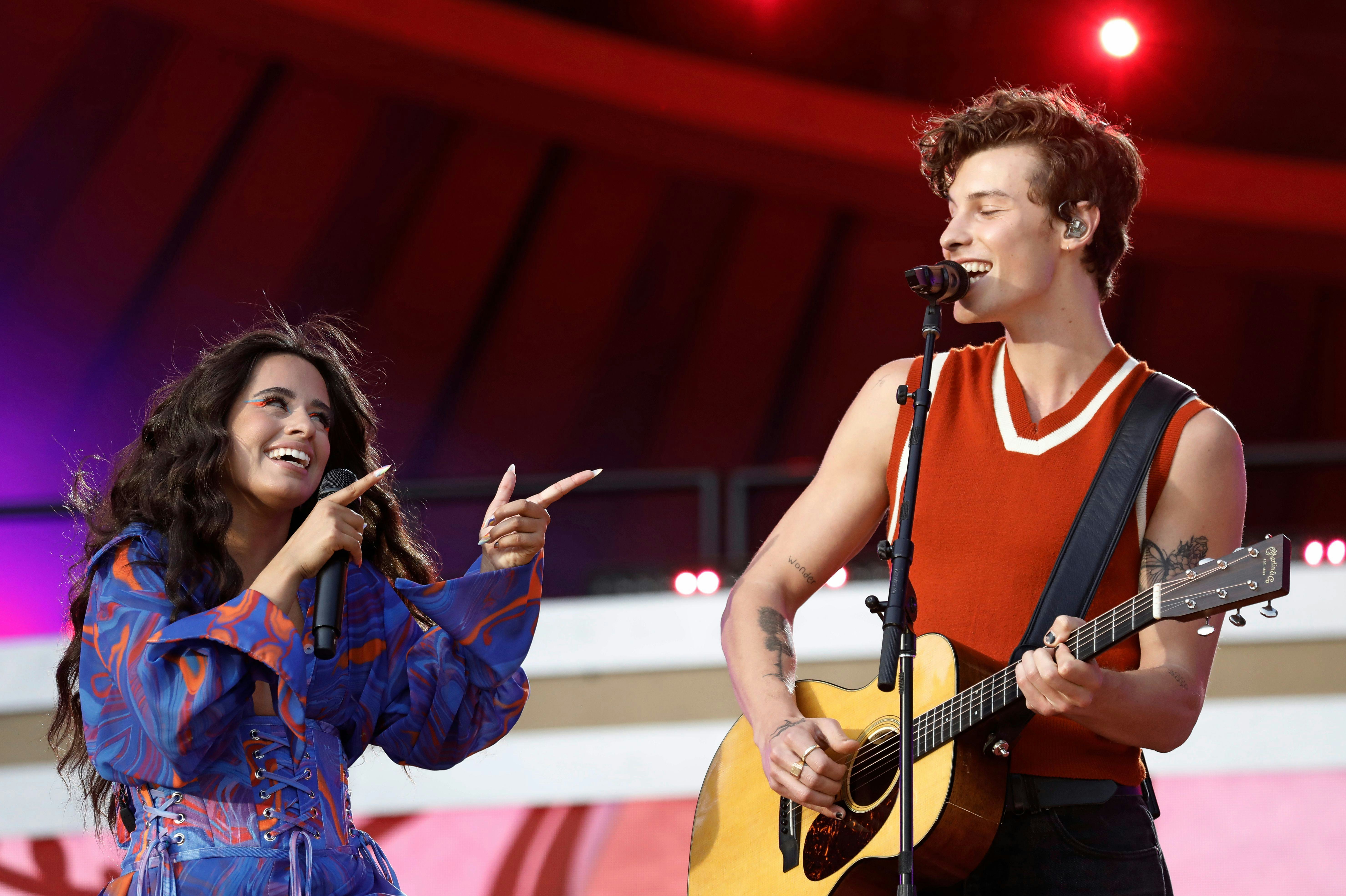 Camila Cabello (L) and Canadian singer-songwriter Shawn Mendes (R) perform at the Global Citizen Liv&hellip;
