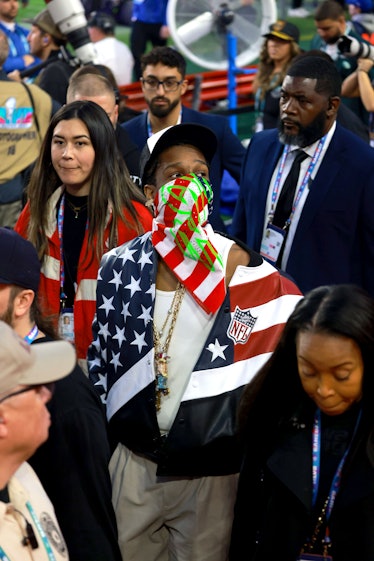 ASAP Rocky watches Rihanna at the 2022 Super Bowl.