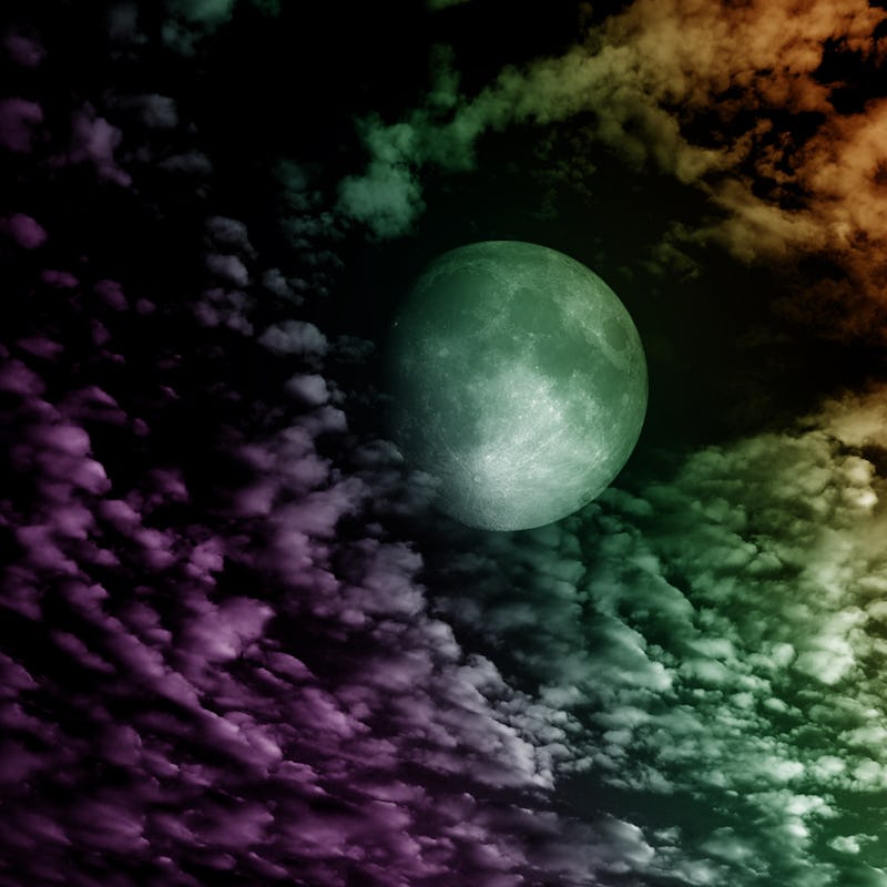 The moon in the night sky in clouds 3D illustration. 3D Illustration