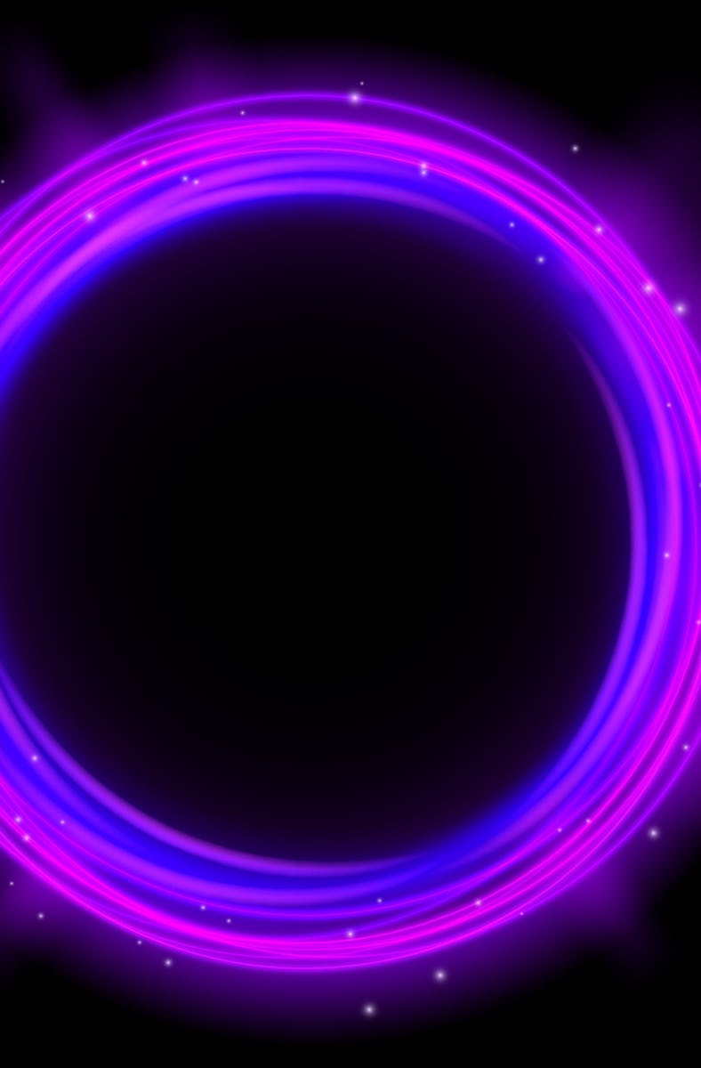 Purple glowing portal concept. Violet neon holographic teleport gate on black background. Circle dig...