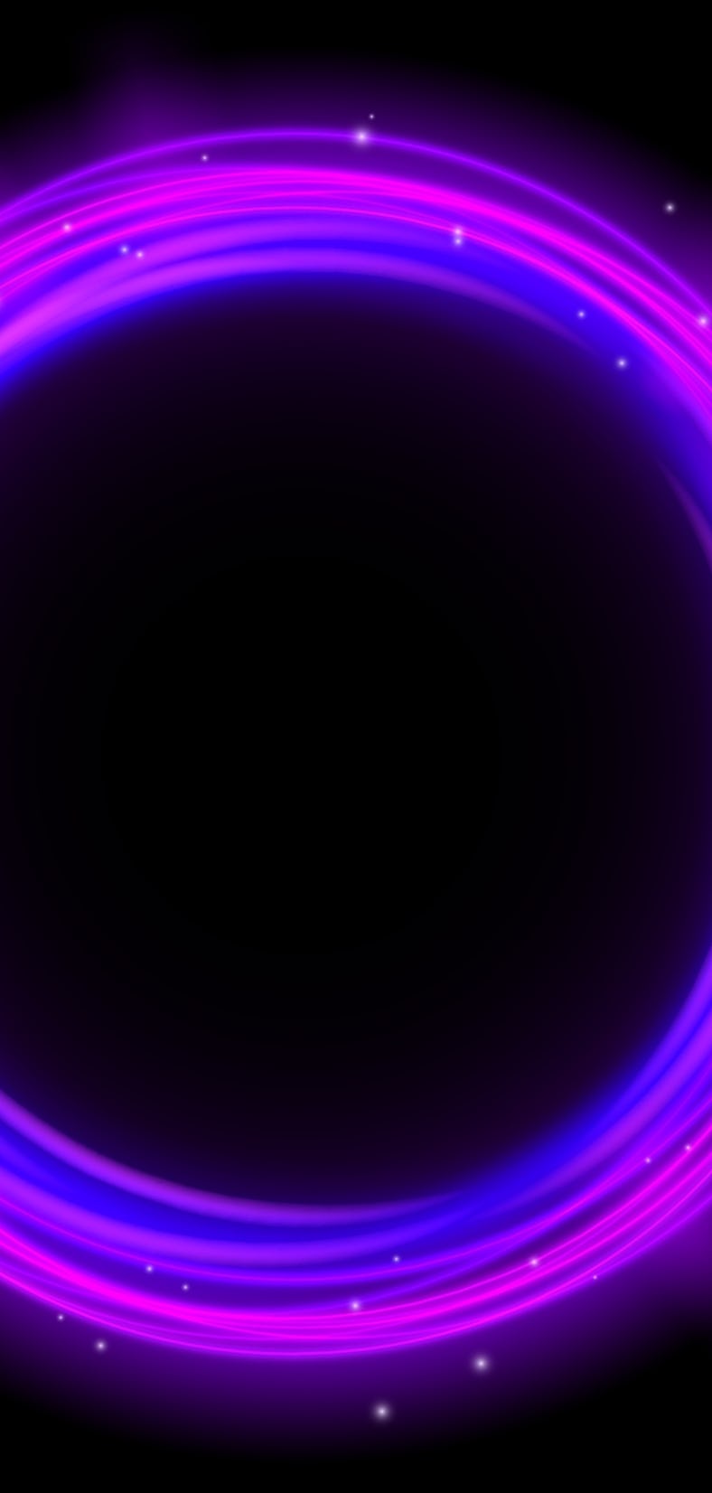 Purple glowing portal concept. Violet neon holographic teleport gate on black background. Circle dig...