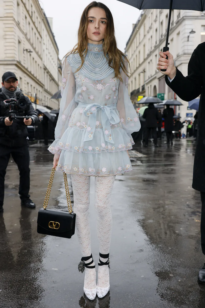 Charlotte Lawrence arrives to Valentino fashion show during the Haute Couture Spring/Summer 2025 - 2...