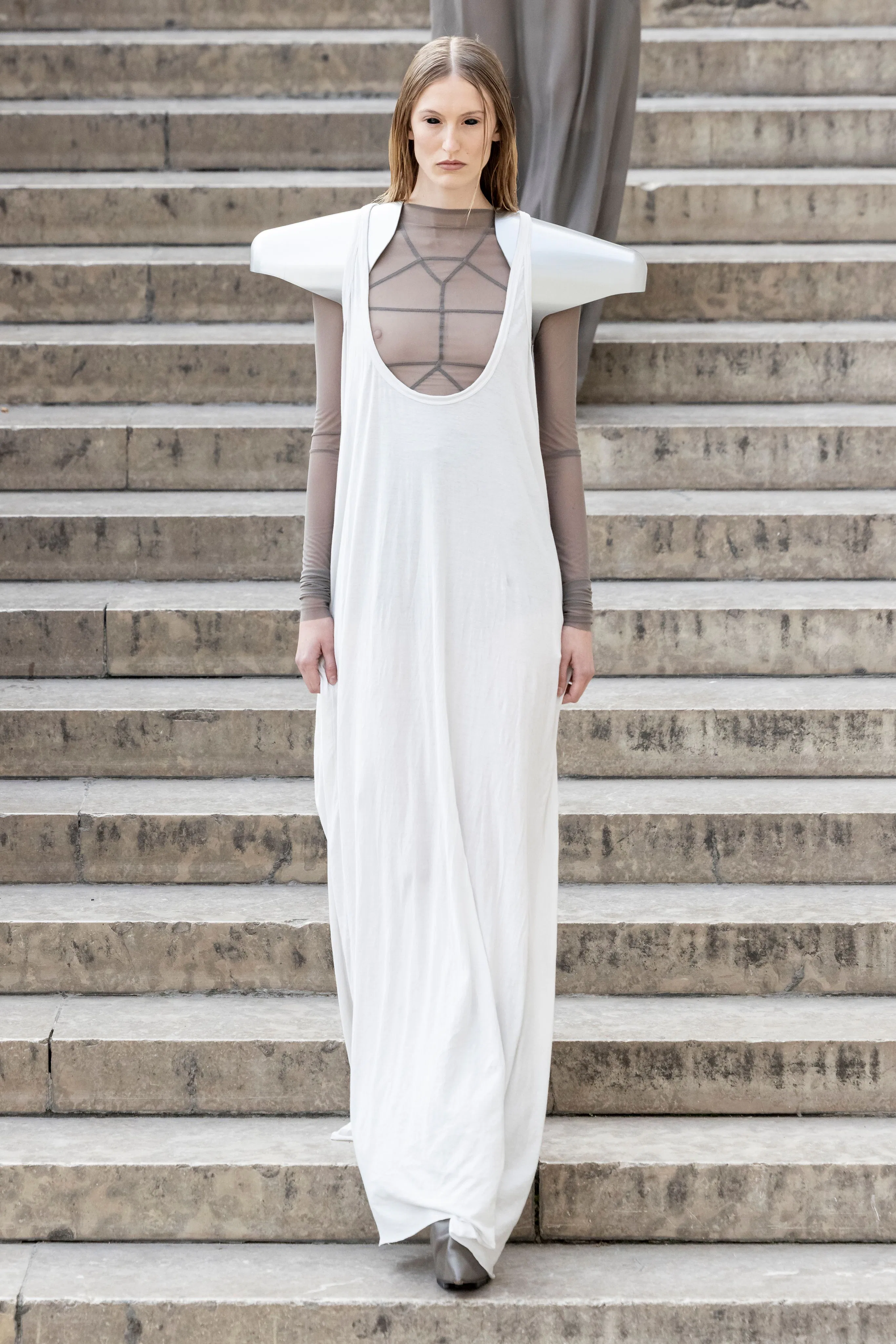 Model on the catwalk at the Rick Owens fashion show 
