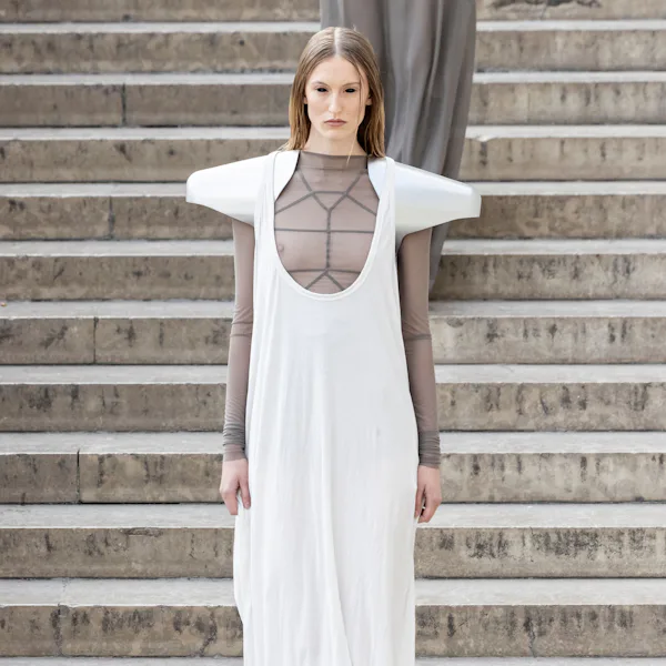 Model on the catwalk at the Rick Owens fashion show