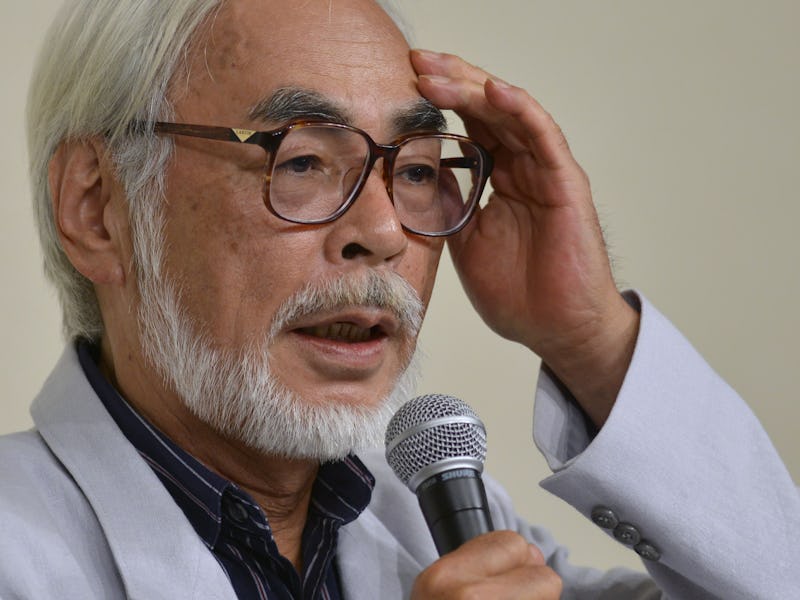 Japanese Film Director and Animator Hayao Miyazaki Speaks During a Press Conference in Tokyo Japan 0...