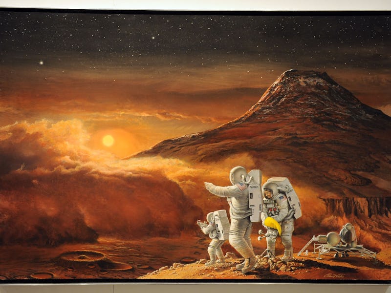 A preview of the "NASA ART: 50 Years of Exploration" exhibition is seen at the Smithsonian's Nationa...