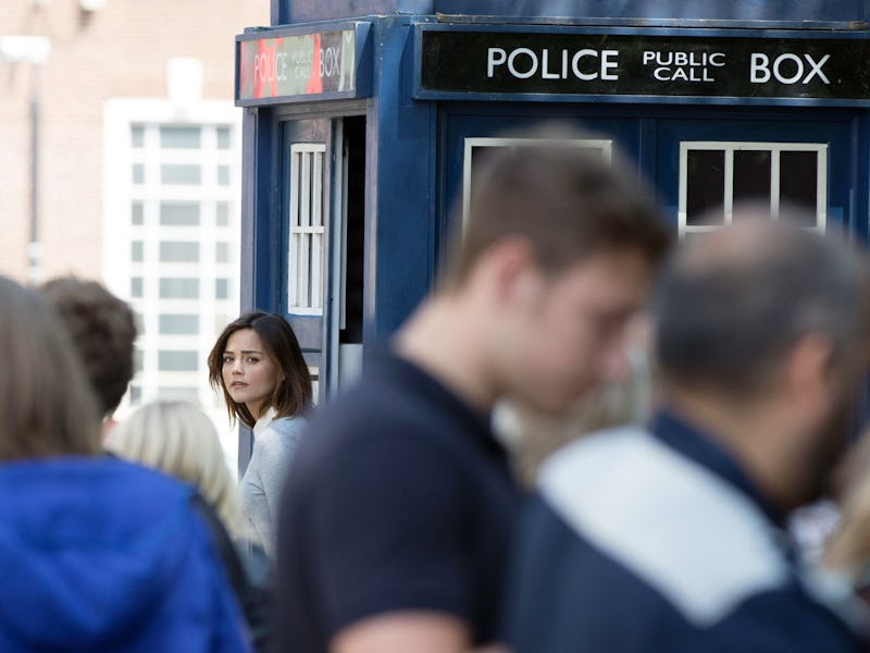 Jenna Coleman with the Tardis