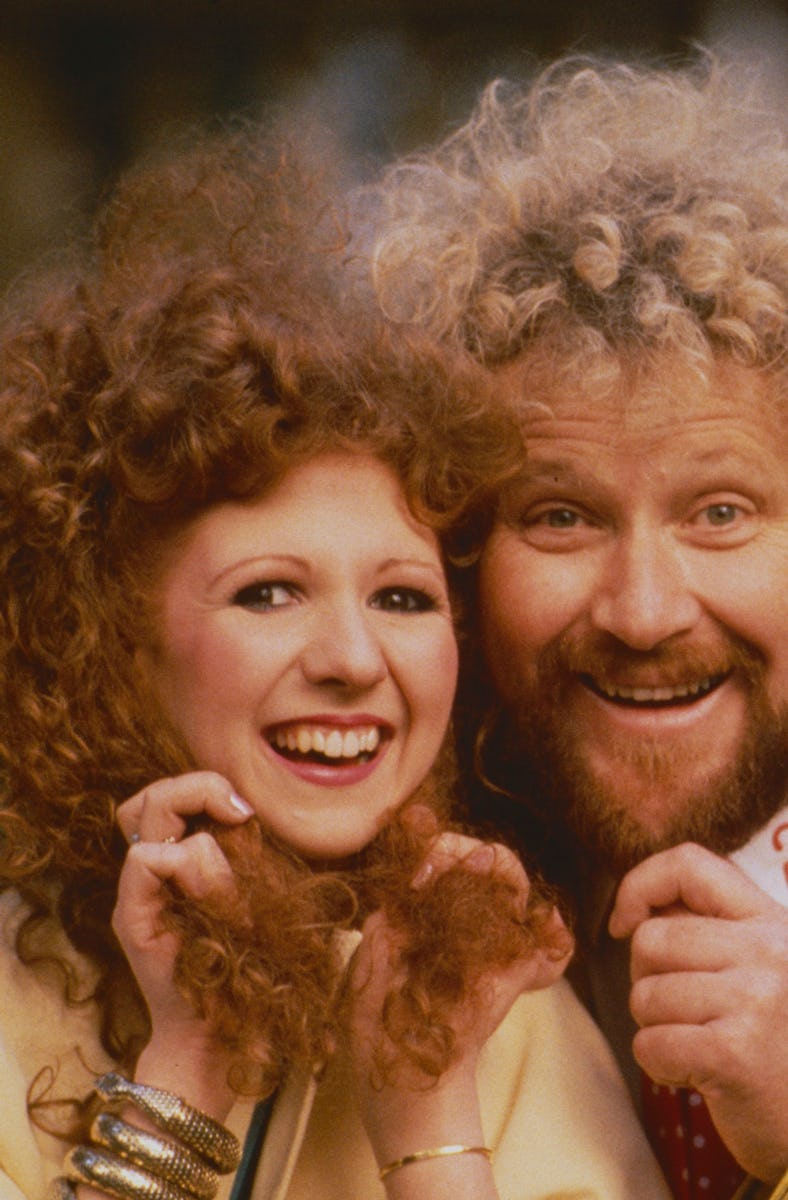 Colin Baker, who plays the Sixth Doctor, and Bonnie Langford, who plays new companion Mel Bush.