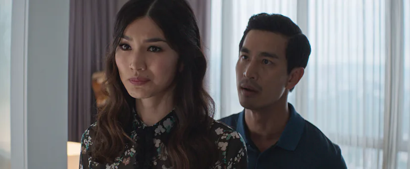 Gemma Chan as Astrid Leong, Pierre Png as Michael Teo in 'Crazy Rich Asians'