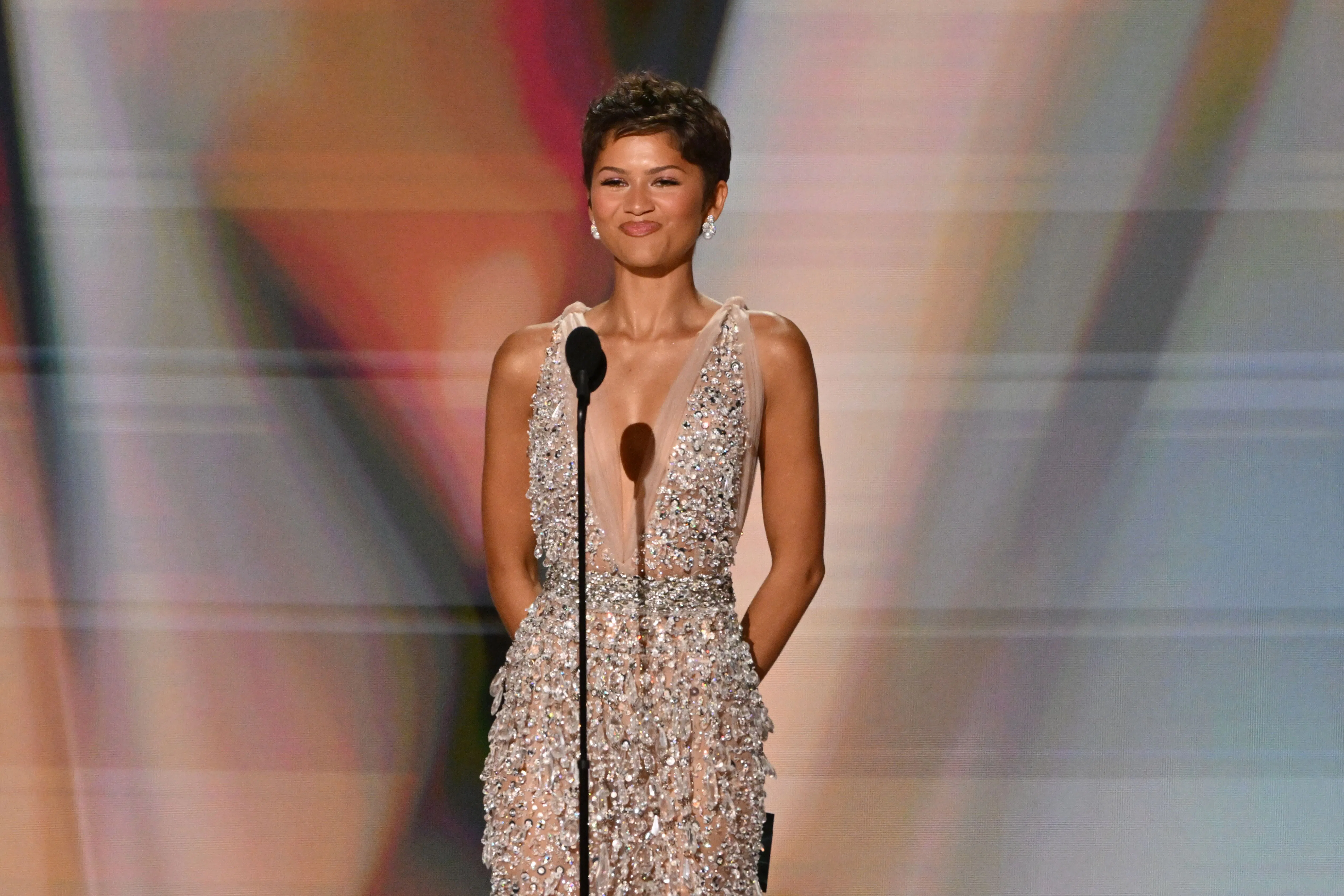 Zendaya presents the award for Outstanding Lead Actress in a Comedy Series at the 2026 Emmys