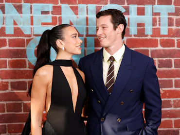Dua Lipa and Callum Turner arrive on the red carpet at the "One Night Only" New York Premiere at SVA...